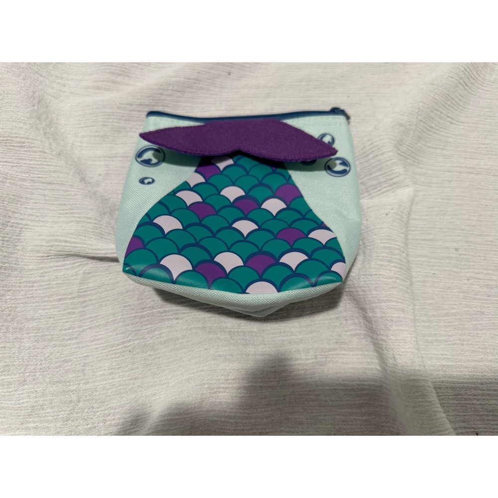 Thirty-One Gifts Mermaid Tail Small Zipper Pouch Aqua Blue Purple Scale Pattern